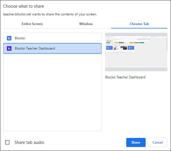 Share Teacher Chrome Tab Option