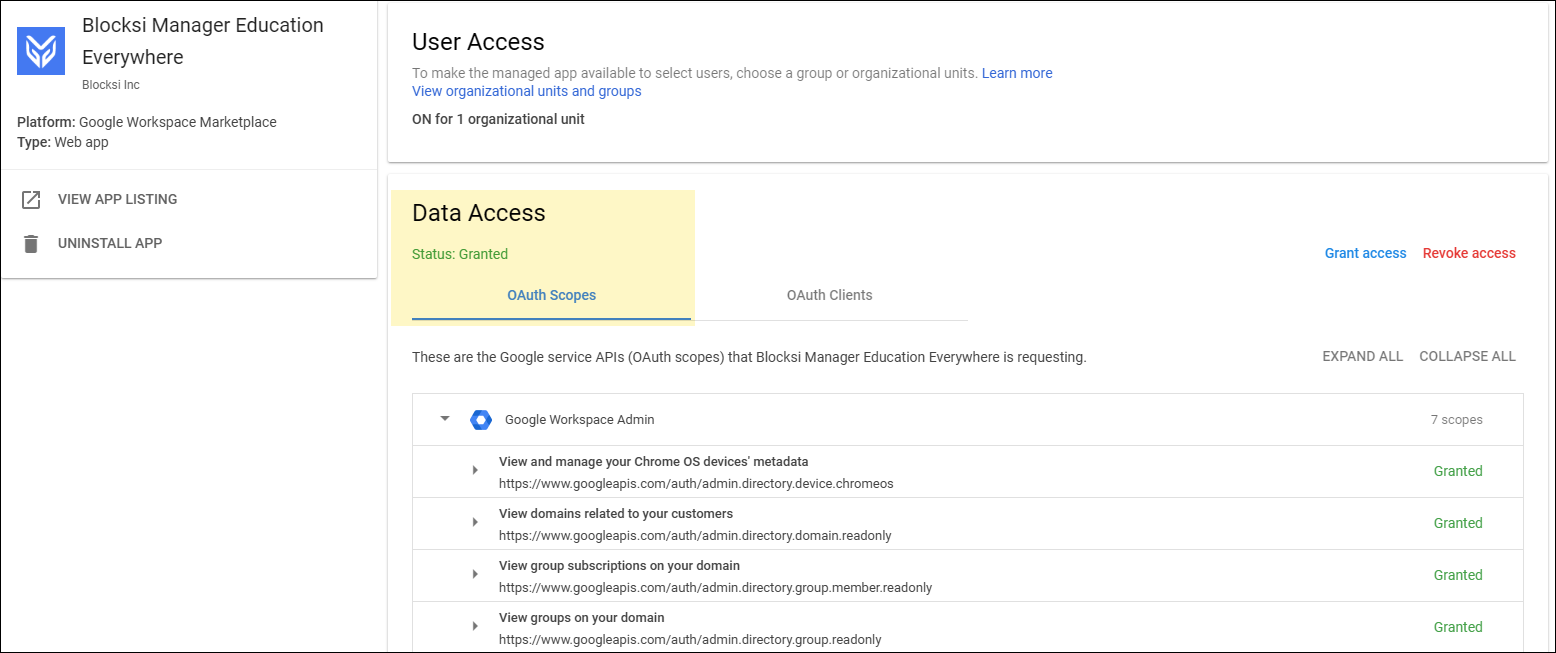 Data Access for Blocksi App Data Access for Blocksi App