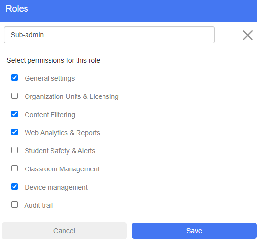 Administrators and Roles Screen -­ Edit Role Fields
