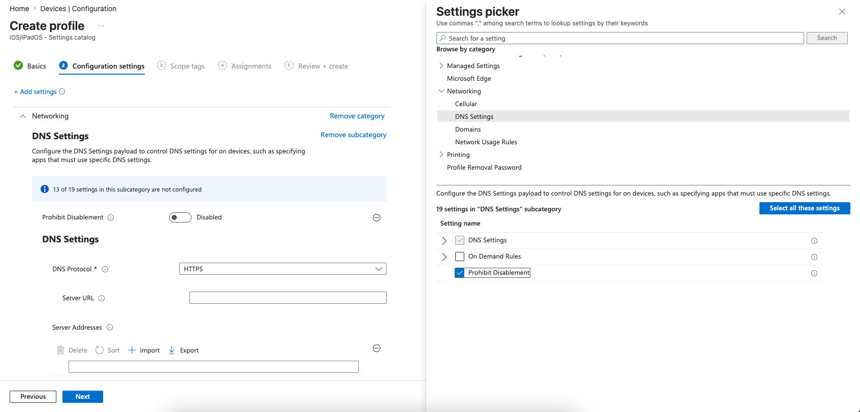 Configurações - Rede > Configurações de DNS