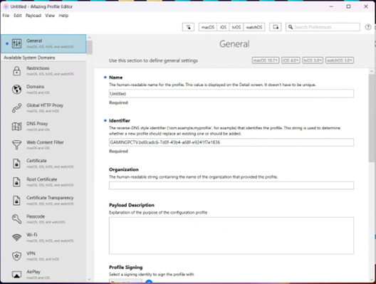 Editor de perfil iMazing Geral