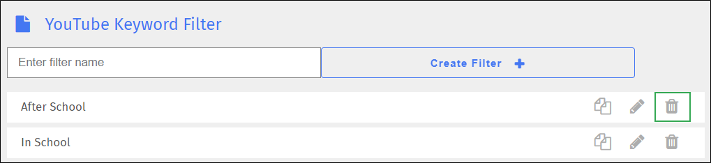 YouTube Keyword Filter Screen - Delete Icon YouTube Keyword Filter Screen - Delete Icon