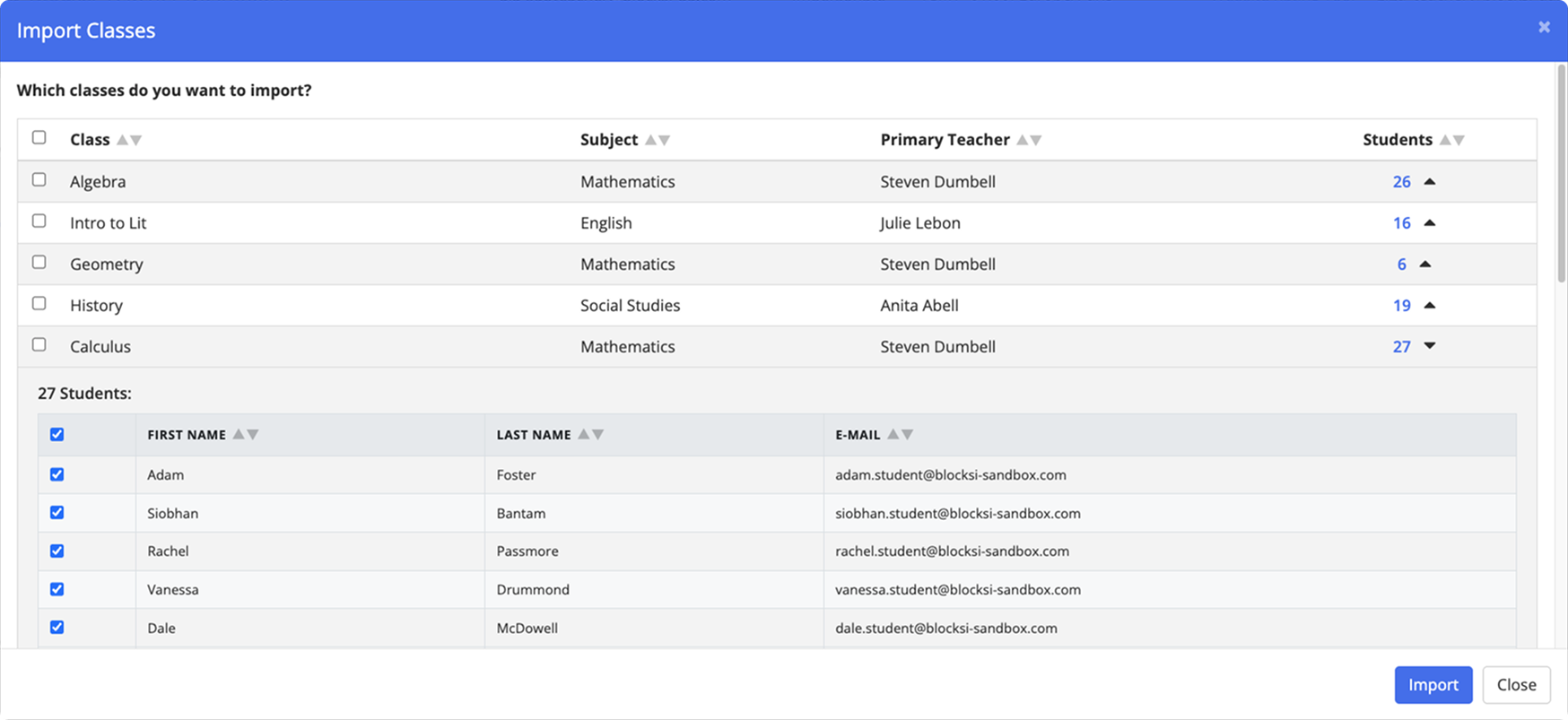 Import Classes from Wonde Window