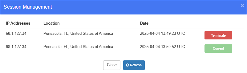 Session Management Window