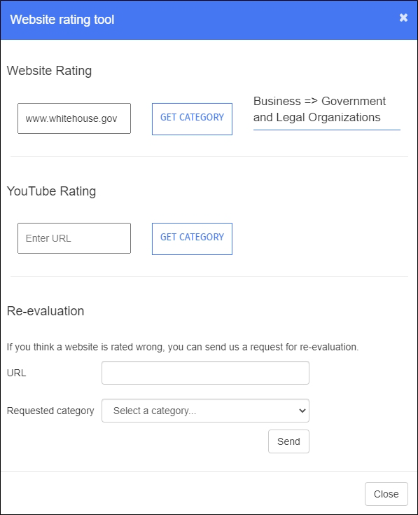 Admin Website Rating Tool Result