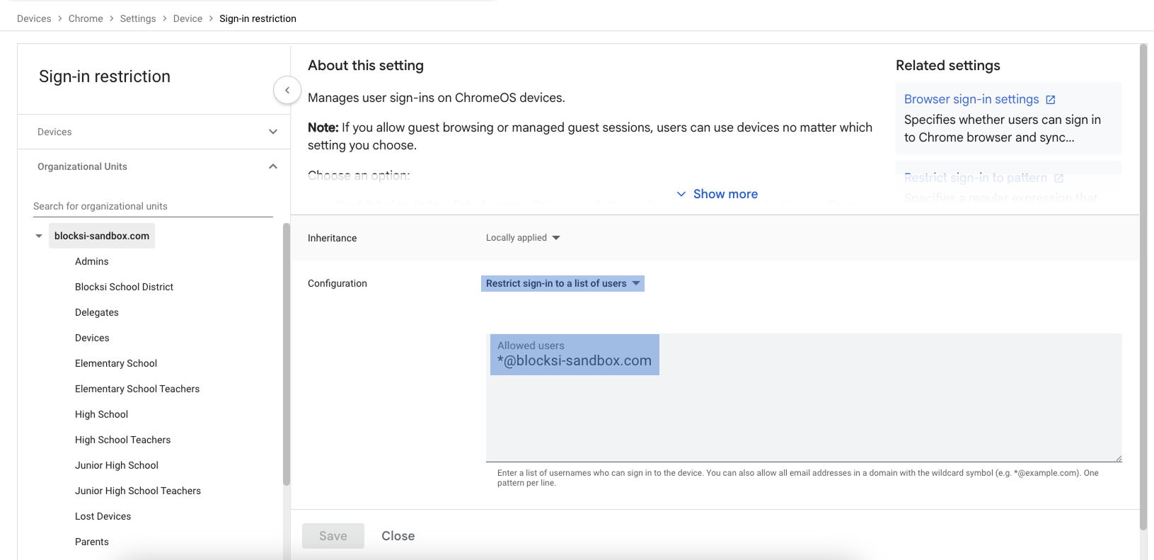 Configurações de restrição de login