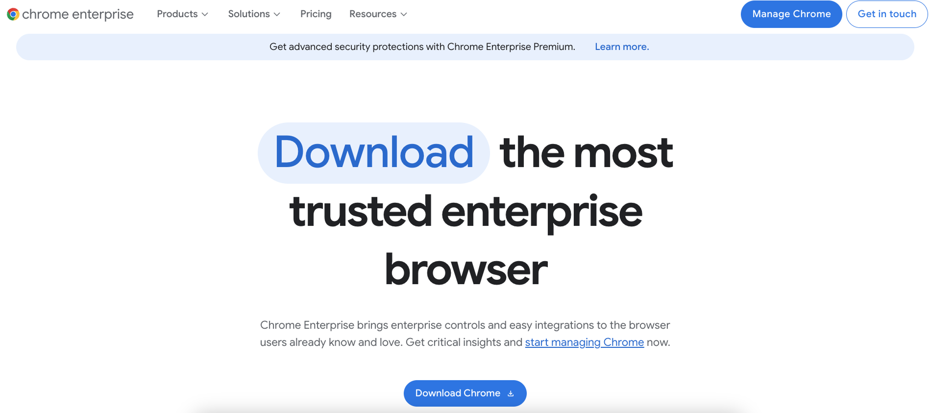 Baixe a página do Chrome Enterprise