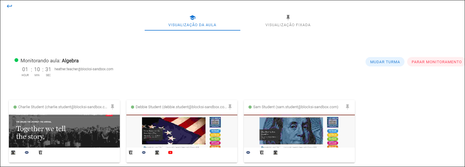 Janela Monitorar turma