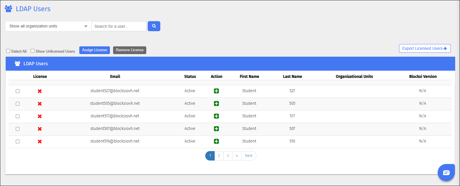 LDAP Users Screen