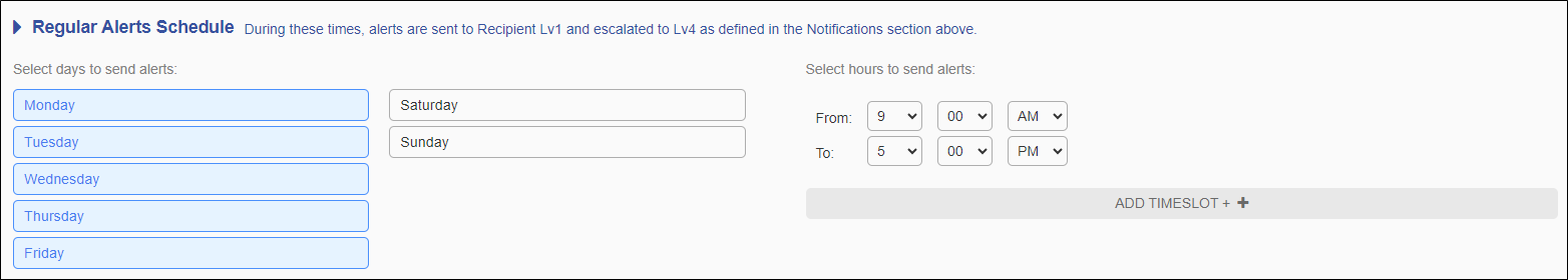 Regular Alerts Schedule Section
