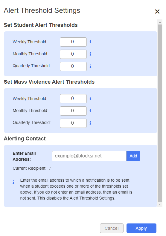 Alert Threshold Settings Window
