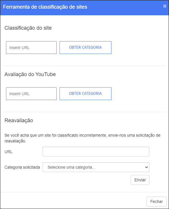 Ferramenta de classificação de sites para administradores