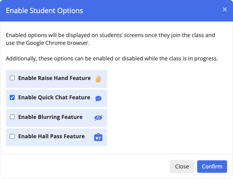 Student Options Window
