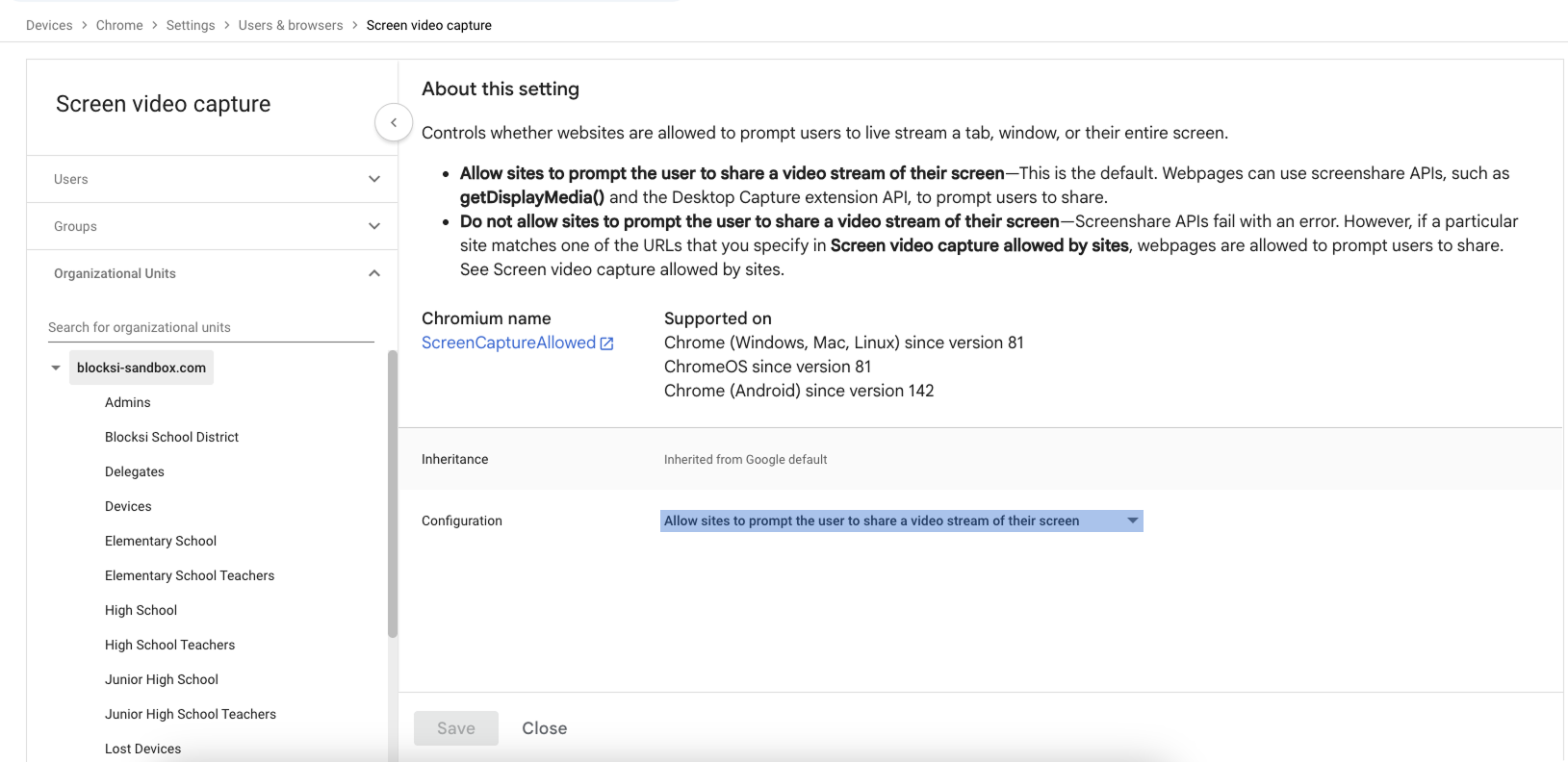 Configurações de captura de vídeo de tela