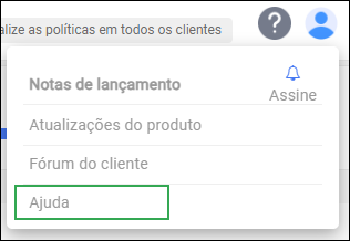 Ícone de ajuda da barra de ações do administrador - Opção de ajuda