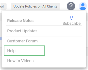 Admin Action Bar Help Icon -­ Help Option