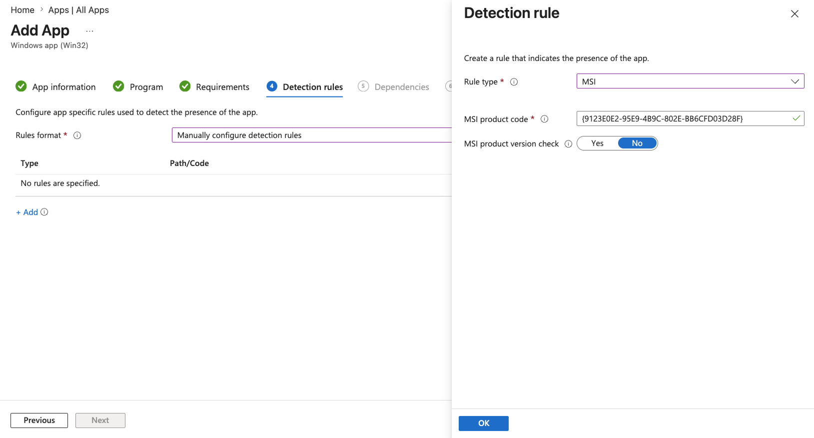 Aba Regras de Detecção - Adicionar aplicativo