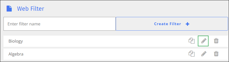 Web Filter Screen - Edit Icon