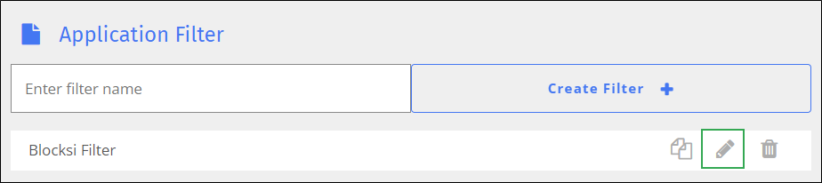 Application Filter Screen - Edit Icon
