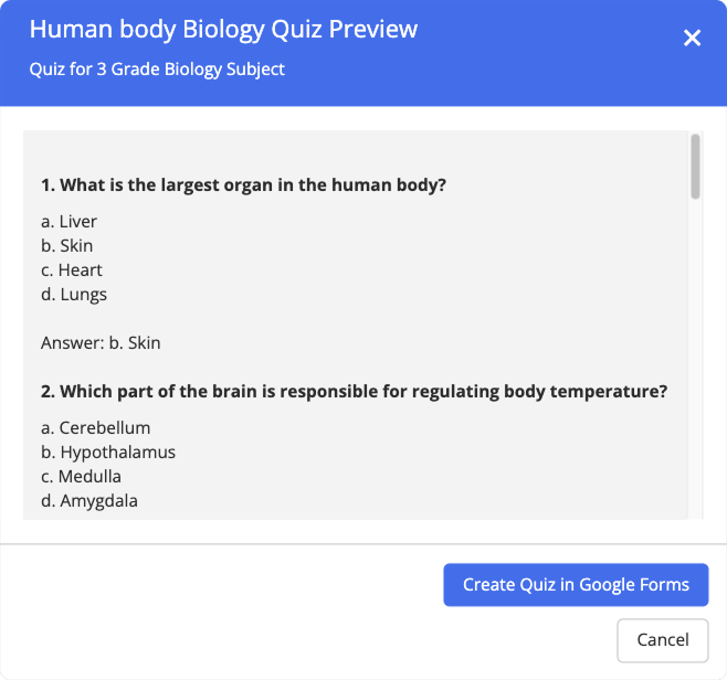 Preview Quiz Window