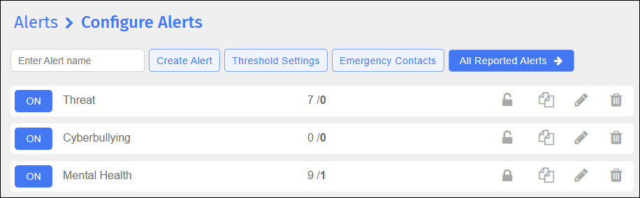 Configure Alerts Screen