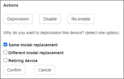 Device Details Window - Deprovision Reason
