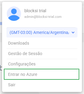 Ícone do usuário da barra de ações do administrador - Opção de login no Azure