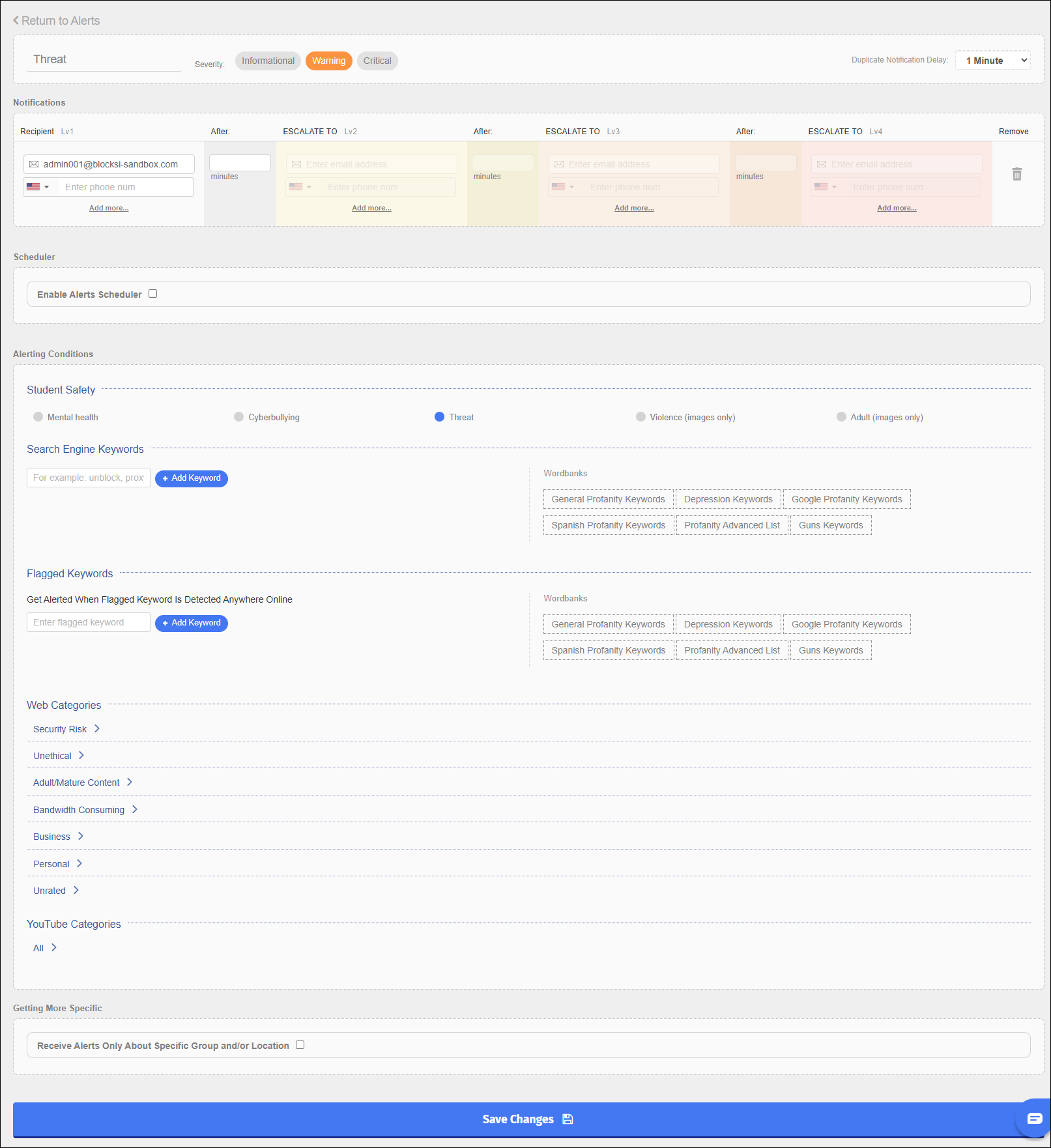 Create Alert Screen