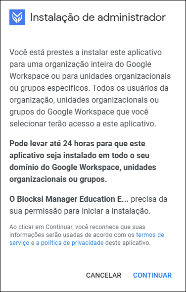 Google Workspace Marketplace - Continue a instalação administrativa