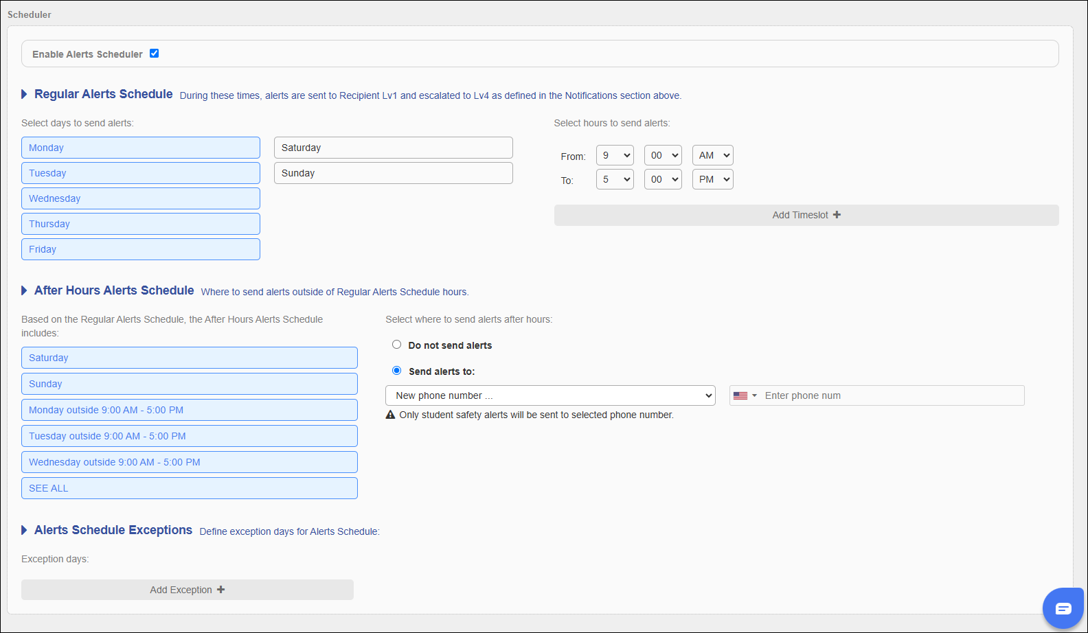 Alerts Scheduler Fields