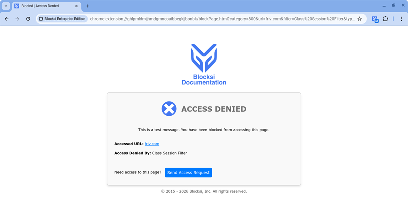 Página de acesso negado personalizada em um dispositivo do aluno