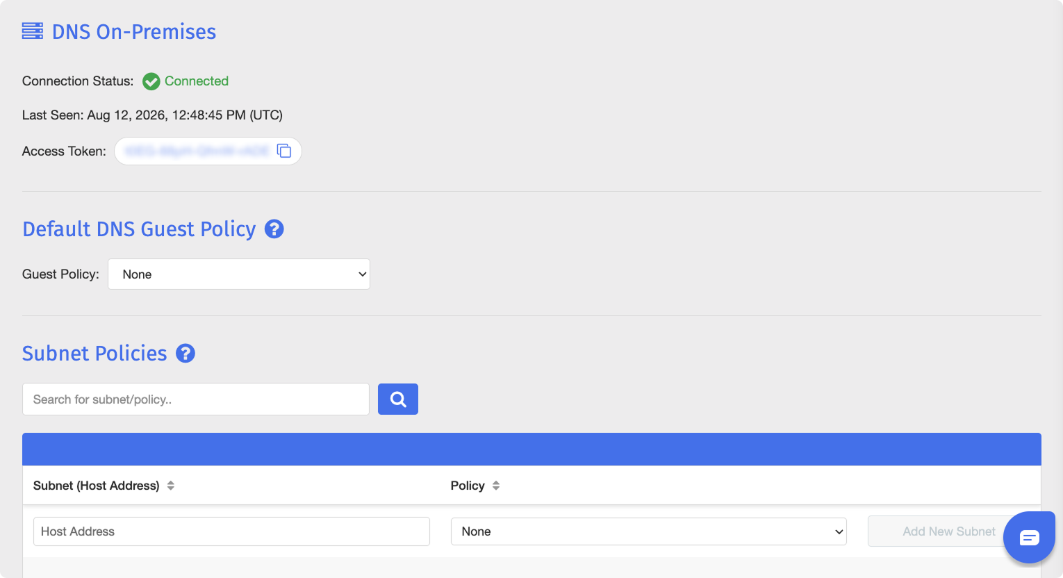Tela de DNS no local