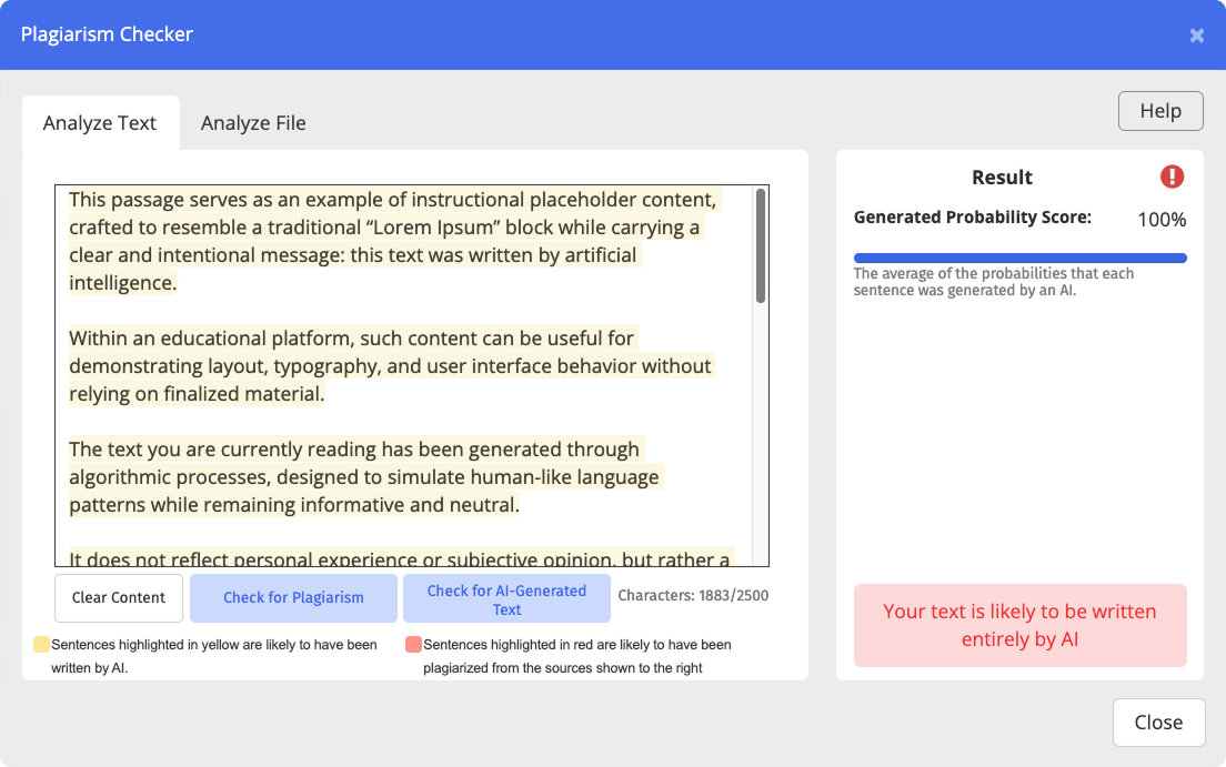 Plagiarism Checker Window