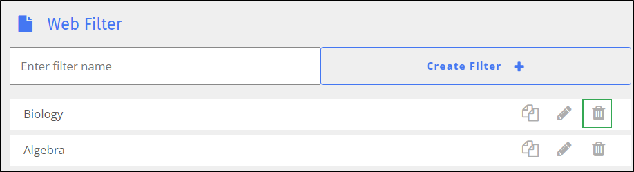 Web Filter Screen - Delete Icon