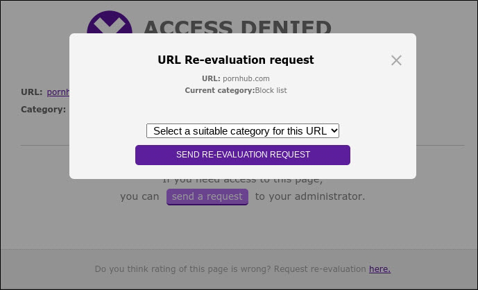 Access Denied Screen With Re-evaluation Request Tela de acesso negado com solicitação de reavaliação