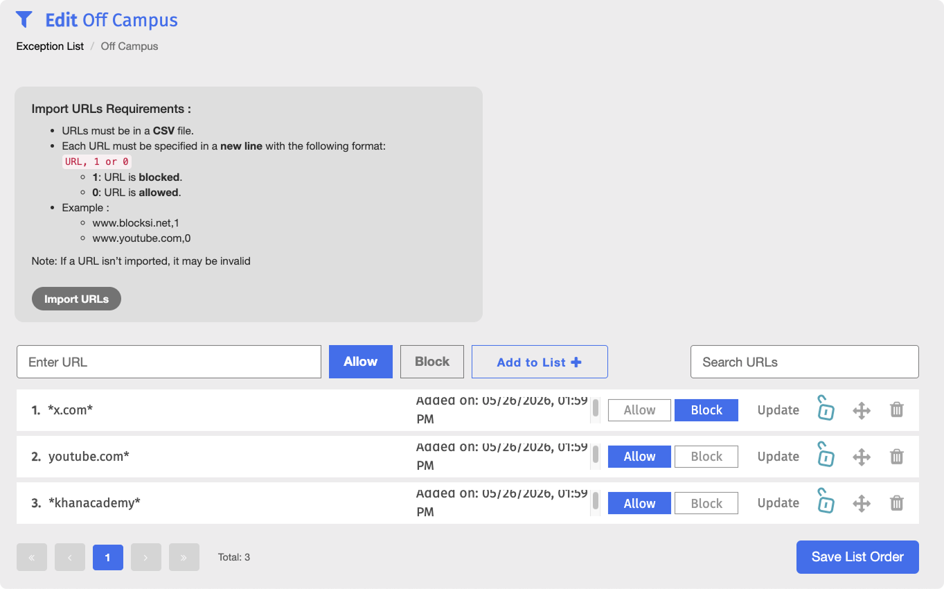 Exception List Edit Screen
