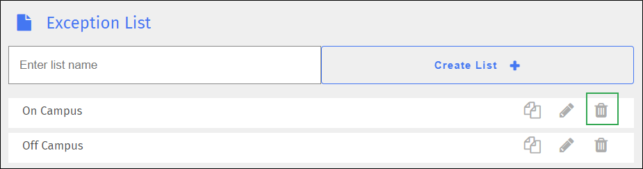 Exception List Screen - Delete Icon