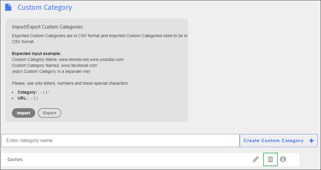 Custom Category Screen - Delete Icon