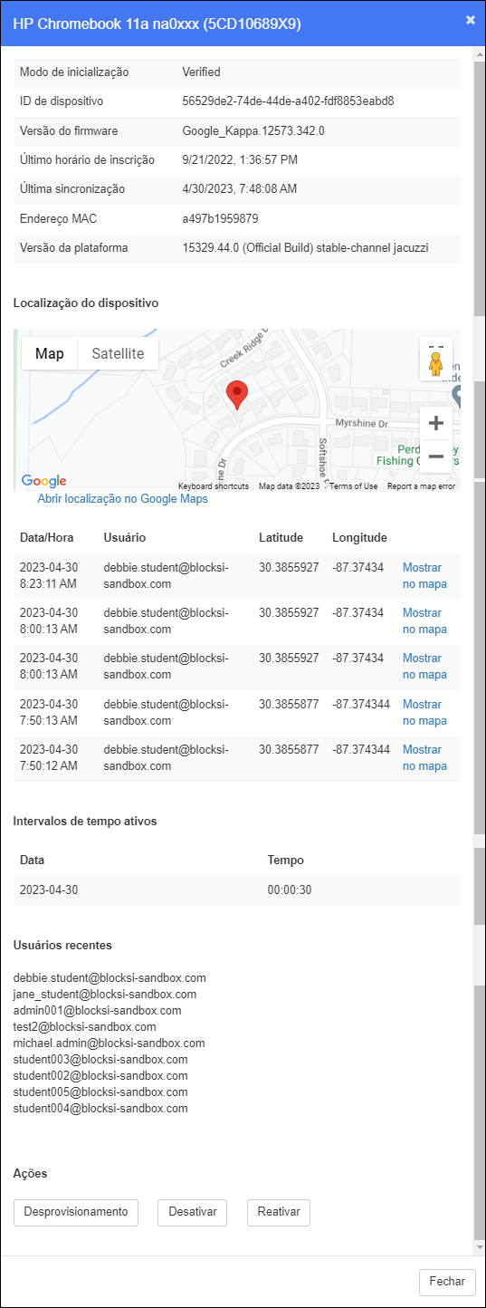 Device Details Window Janela Detalhes do dispositivo