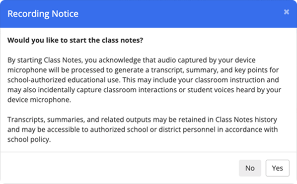 Recording Notice - Start Class Notes
