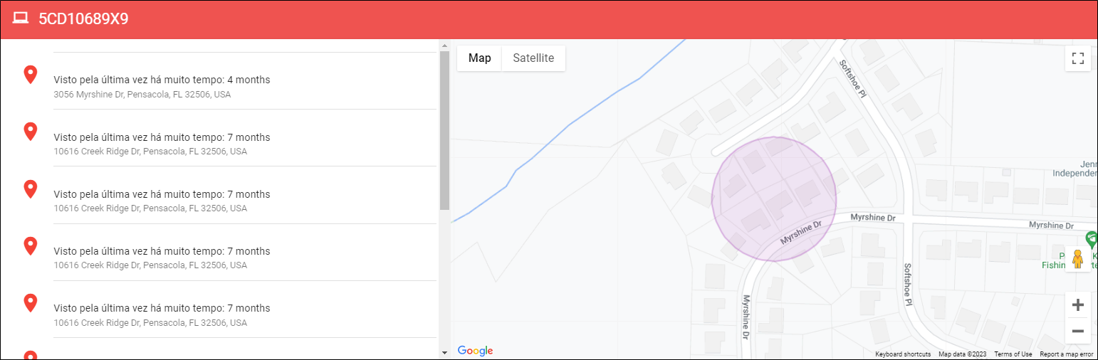 Lost Device Map Mapa do dispositivo perdido