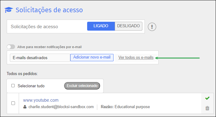 Access Requests Screen - View All Emails Link Tela Solicitações de acesso — link Ver todos os e-mails