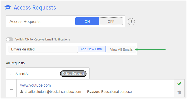 Access Requests Screen - View All Emails Link