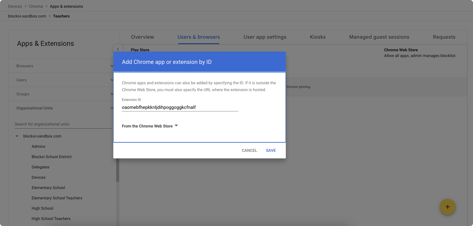 Colar o Extension ID na janela do prompt
