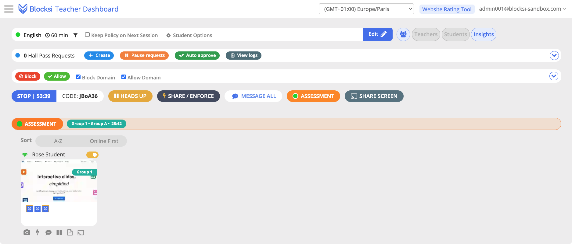 Active Assessment Banner for Group View