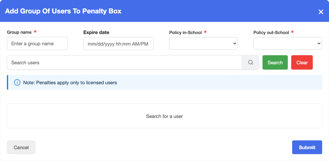 BM-Add_Group_of_Users_Window.png Add Group of Users to Penalty Box Window
