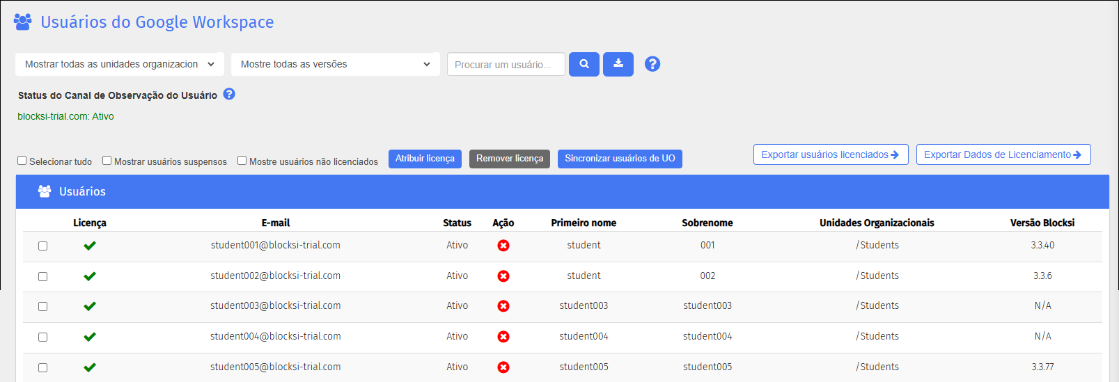 Google Workspace Users Screen Tela de usuários do Google Workspace