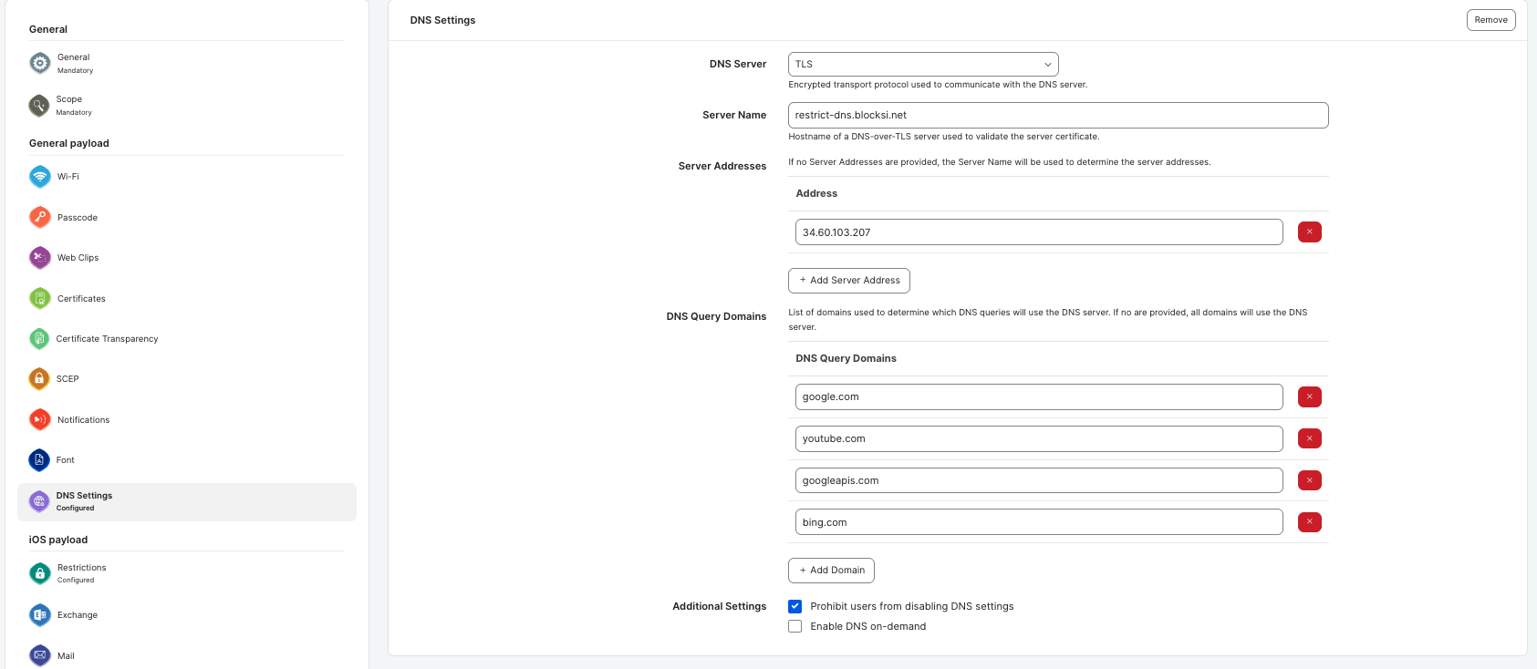 Configurações de DNS configuradas