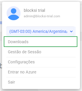 Ícone do usuário da barra de ações do administrador - opção de downloads