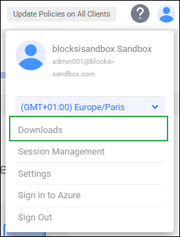 Admin Action Bar User Icon -­ Downloads Option